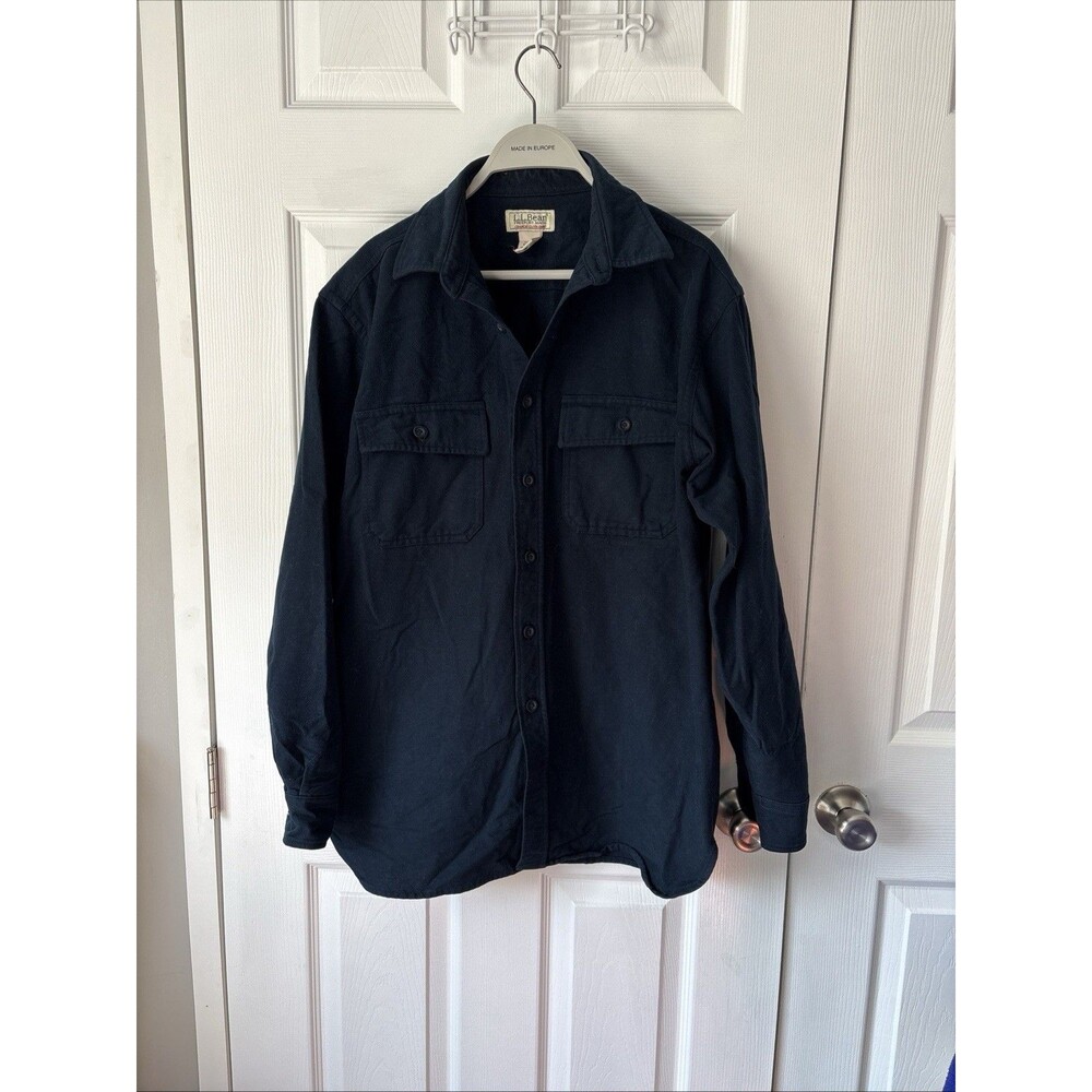 L.L. BEAN MENS SHIRT L REG NAVY BLUE CHAMOIS CLOTH FLANNEL 100% COTTON SEE PICS
